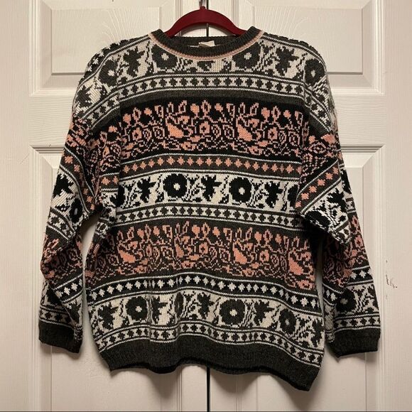 Vintage Justine Todd Floral and Vines Striped Sweater - Picture 1 of 6